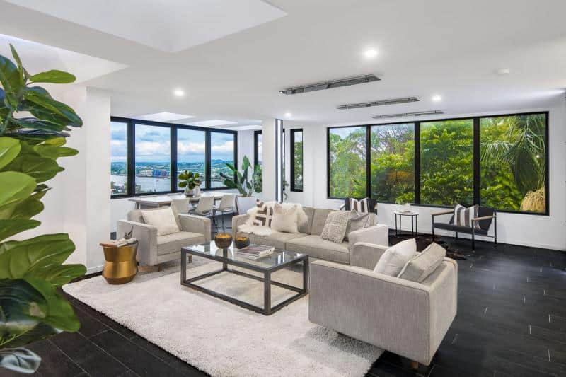 awning windows in living room over looking brisbane river